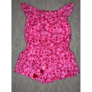Vineyard Vines Size XS Linen Tile Otomi Tropical Pink Romper Off Shoulder Shorts